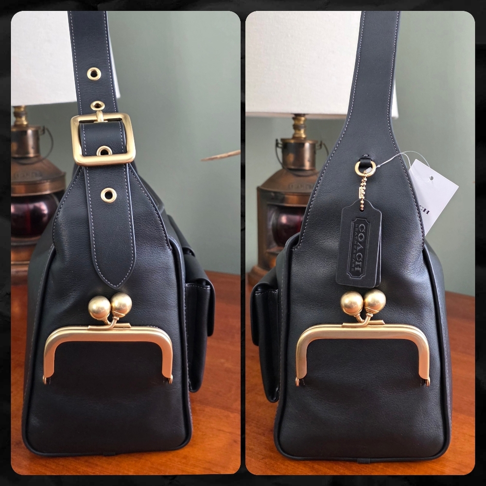 Coach CDZ12 Turnlock Haversack Black Leather Brass Shoulder Bag NWT - Picture 2 of 16